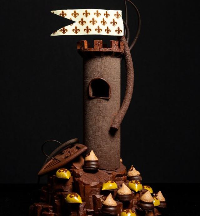 Creation of a chocolate sculpture in the shape of a castle