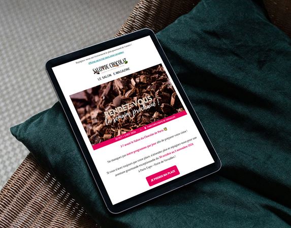 Mise en avant d'un encart de publicité sur une newsletter Salon du Chocolat.