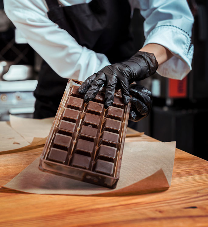 Mise en avant d'une tablette de chocolat.