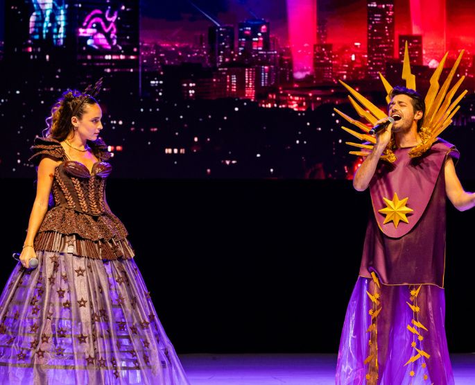 Models gathered on the Cacao Show stage after the show.