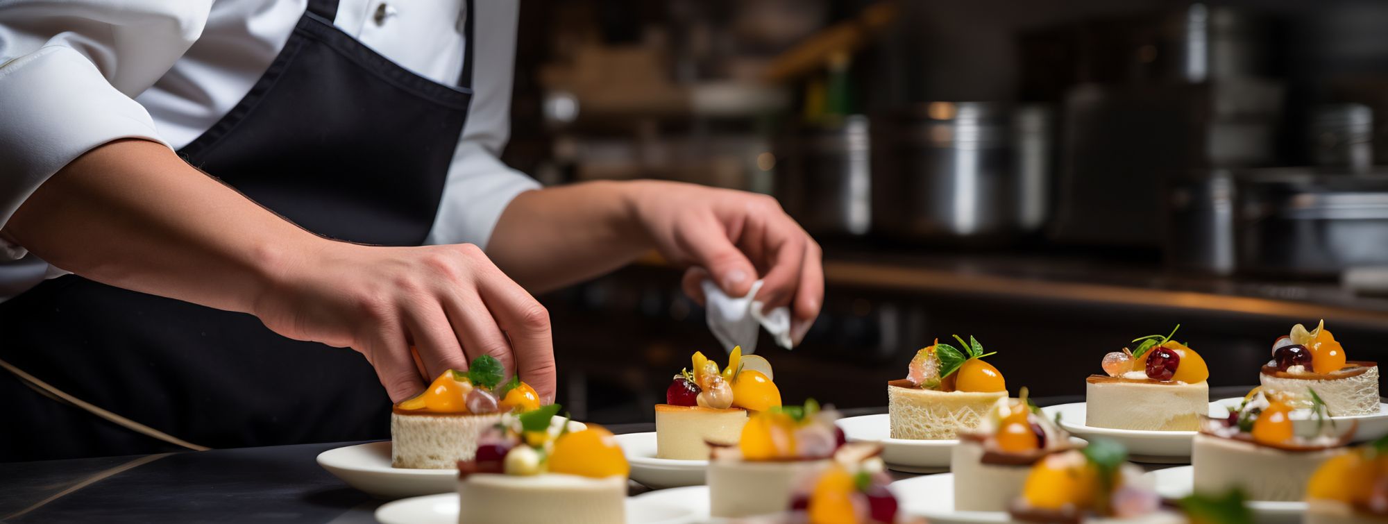 Chef en train de dresser ses pâtisseries
