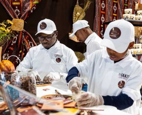 Diakité exhibiting at the Salon du Chocolat in Paris