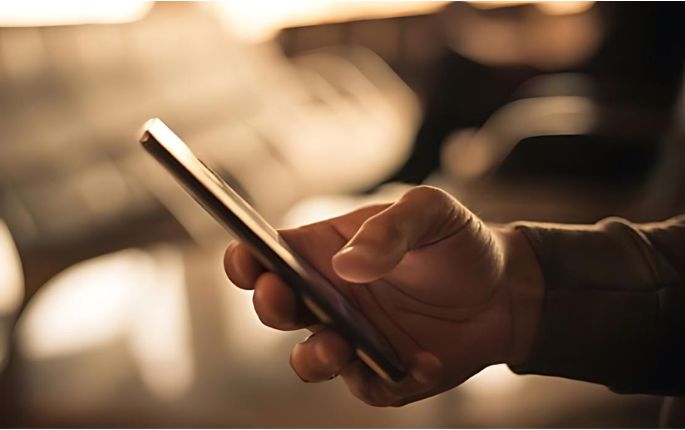 Image of a person holding a telephone in his hand
